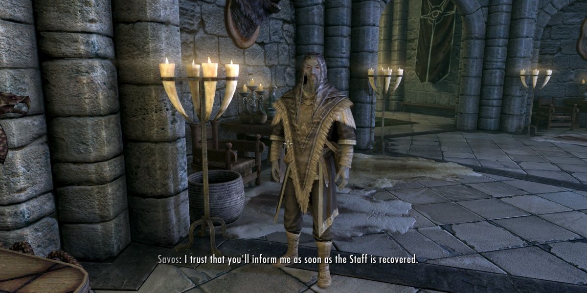 Skyrim Archmage Robes worn by Savos Aren inside the College of Winterhold