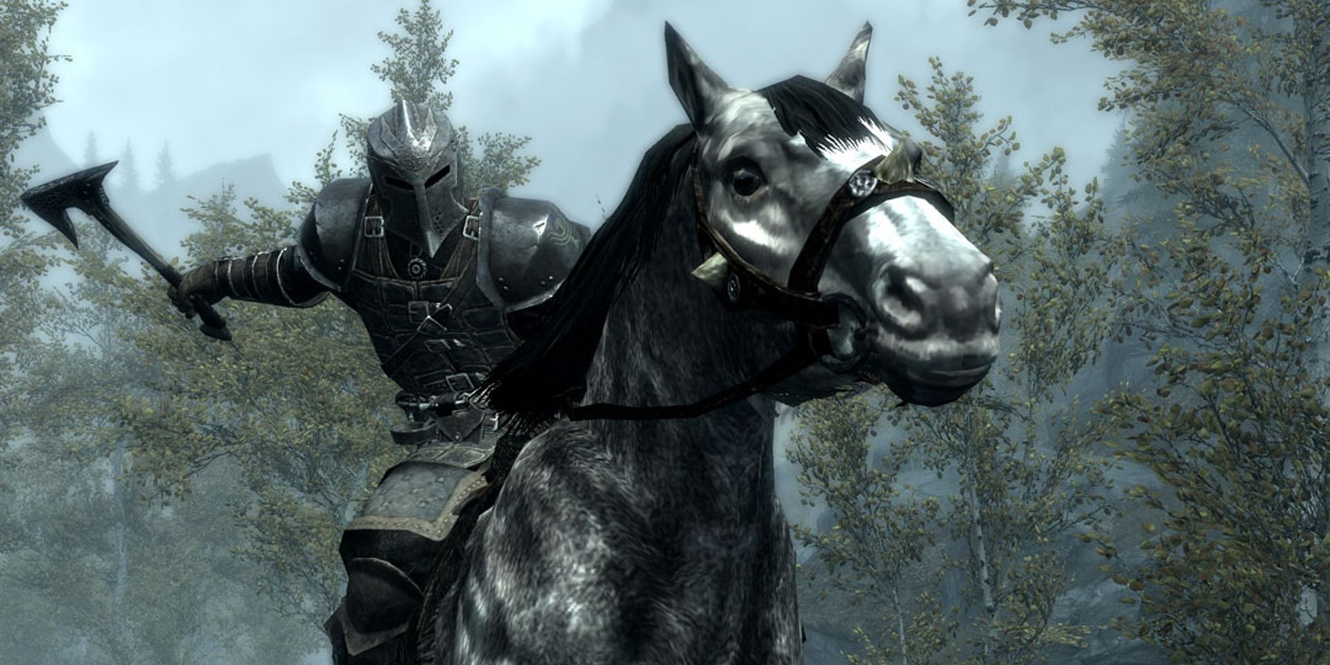Riding a horse in Skyrim
