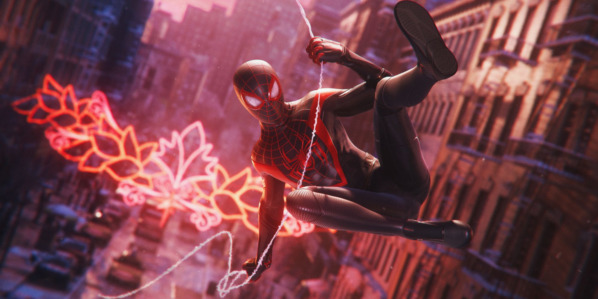 Miles Morales swinging from a web
