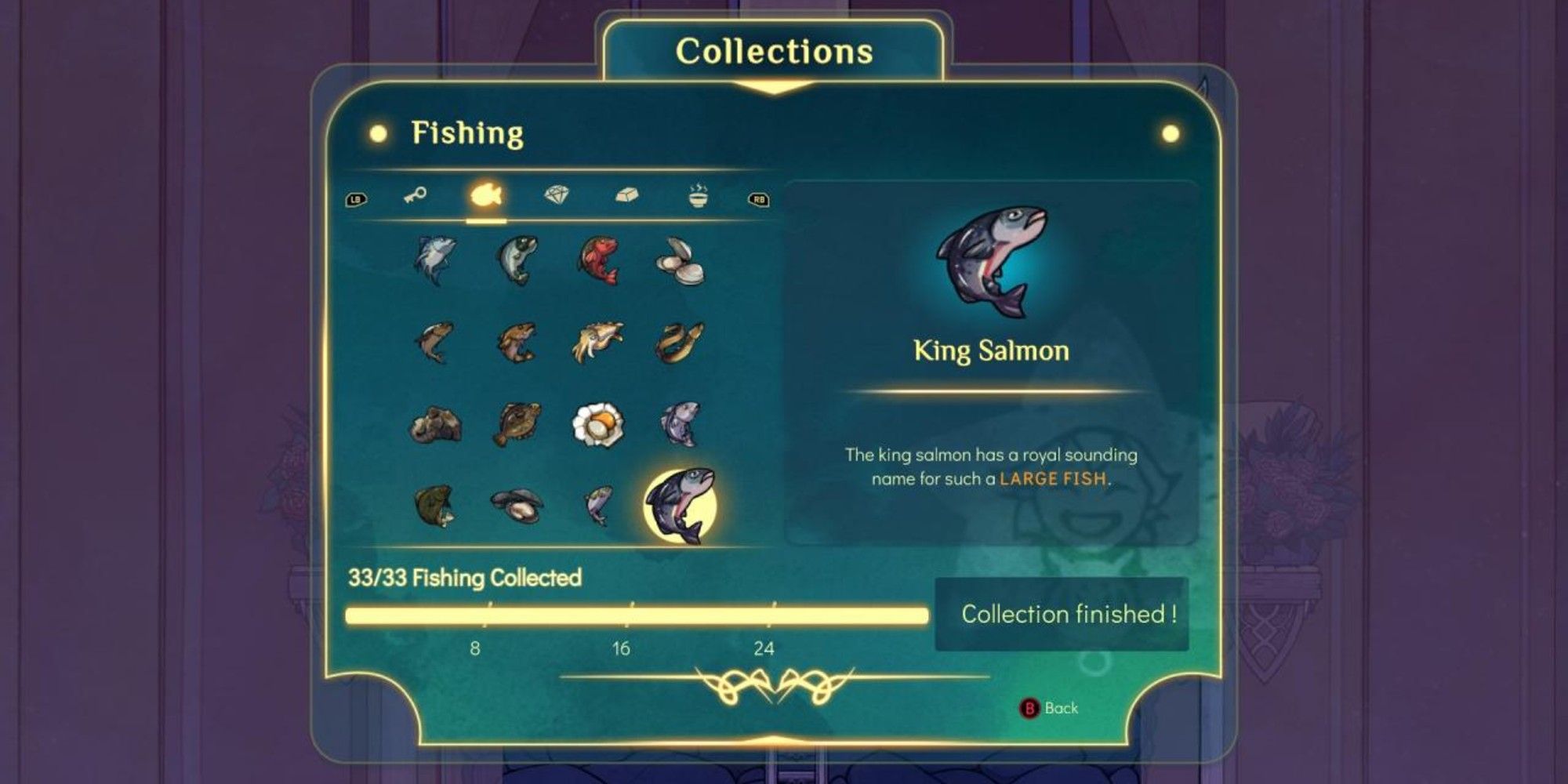 fish collection opened, with all 33 fish collected
