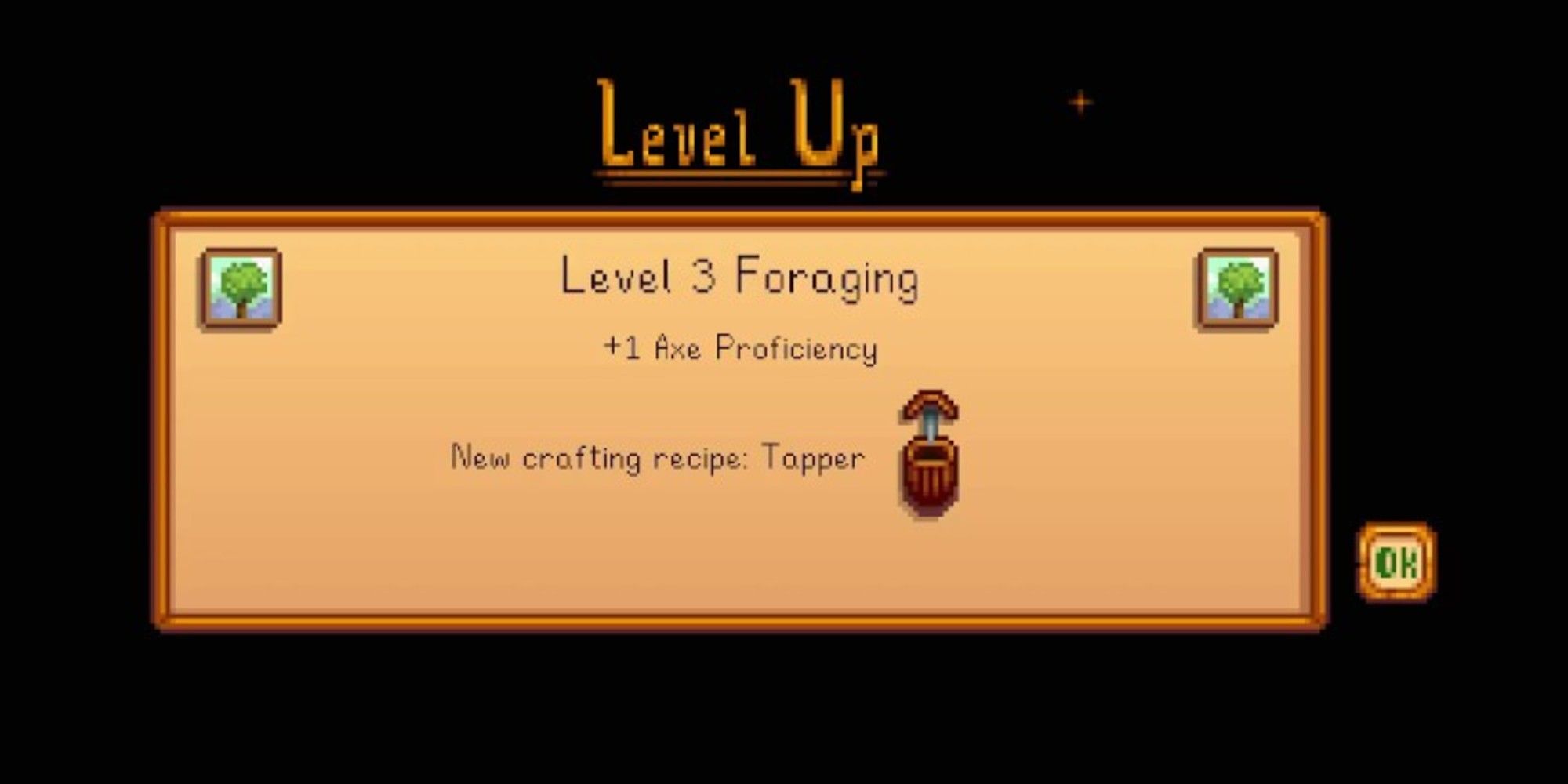 foraging skill leveling up to level 3 menu 