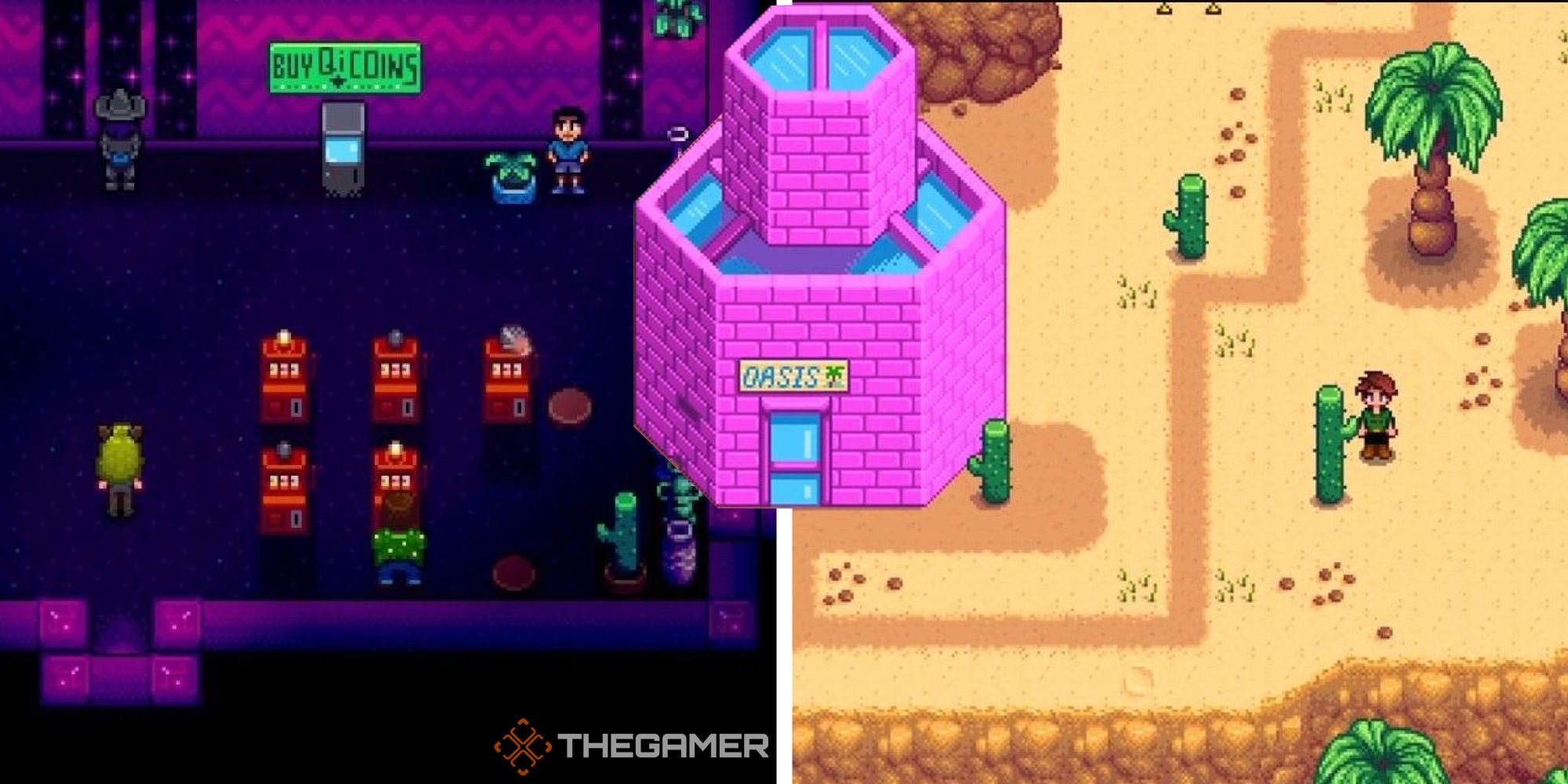 Split image of the casino of the Stardew Valley