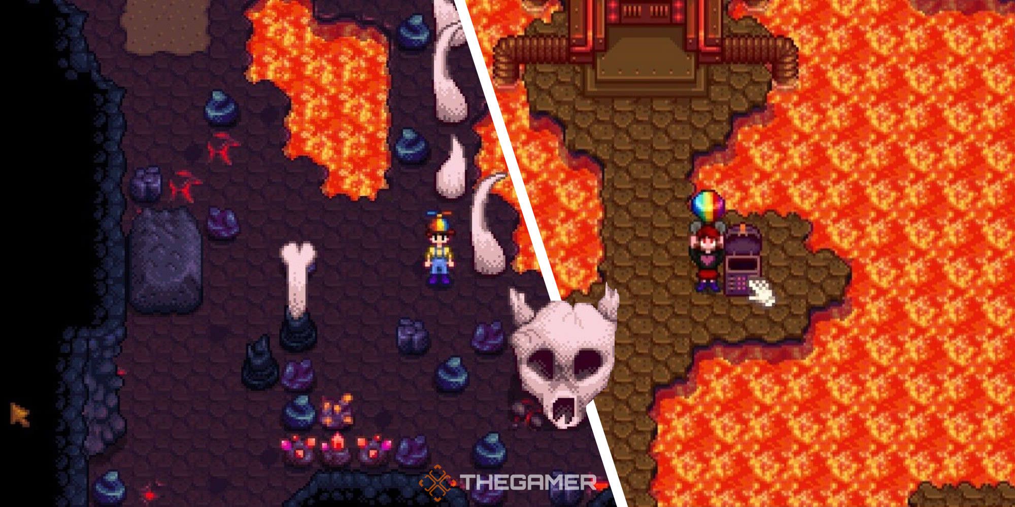 Split image of Stardew Valley's The Volcano Forge