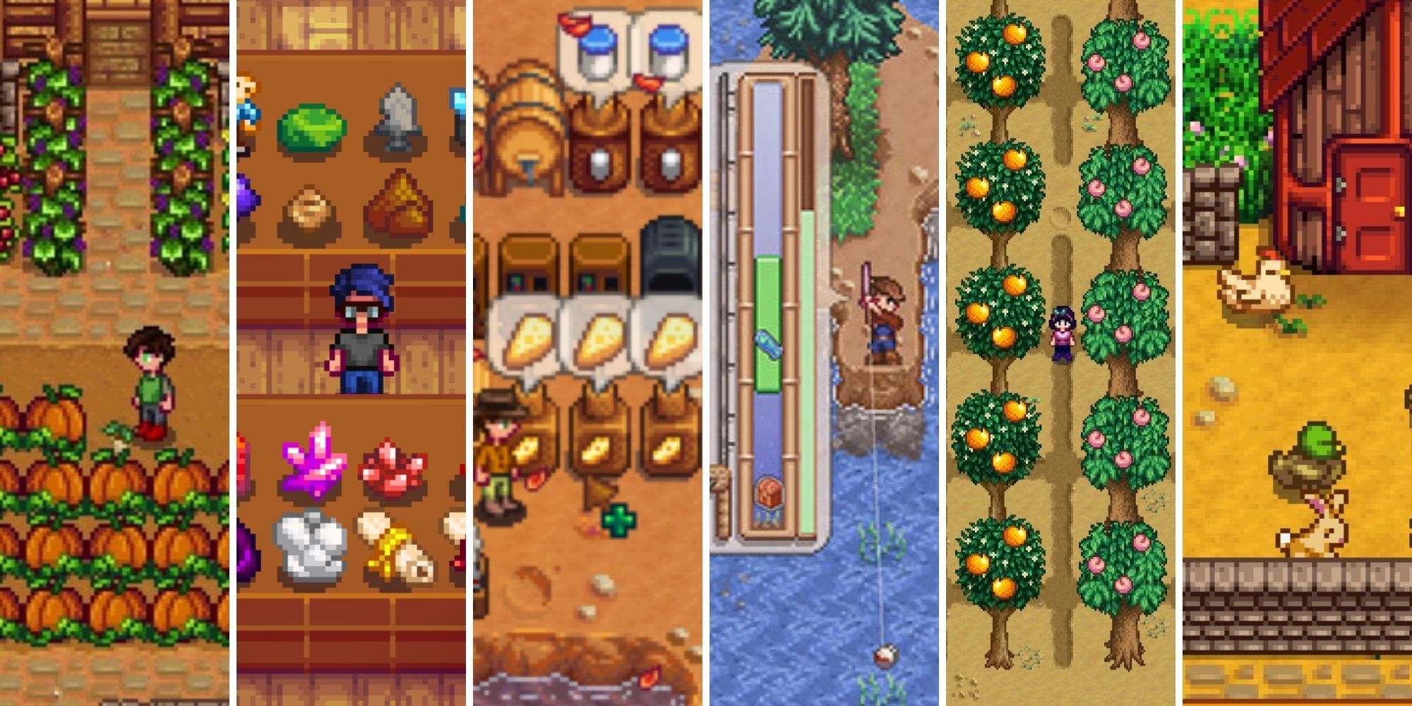Stardew Valley - Split image of various scenes from day to day life
