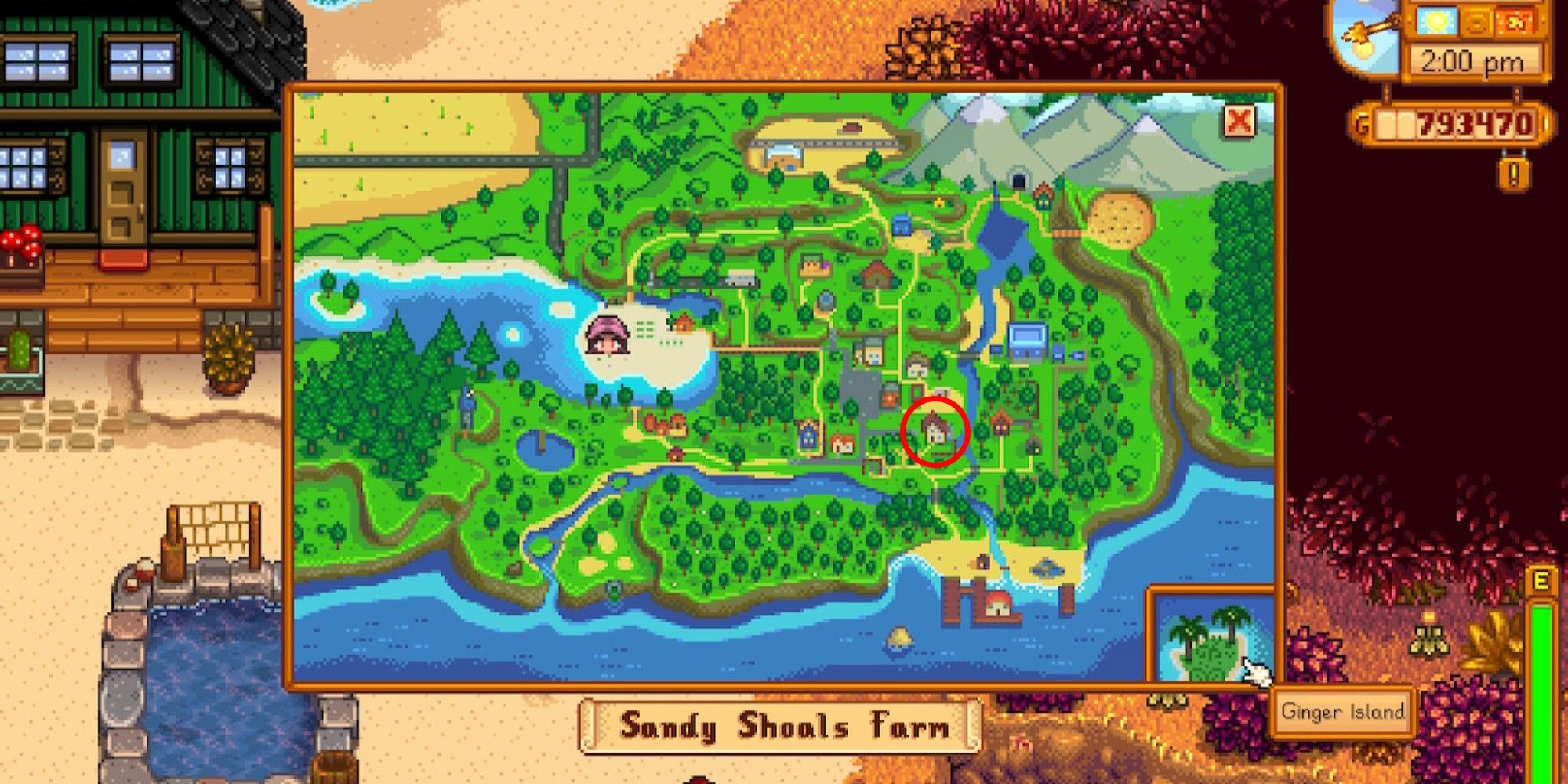 mayor lewis' house circled on stardew valley map