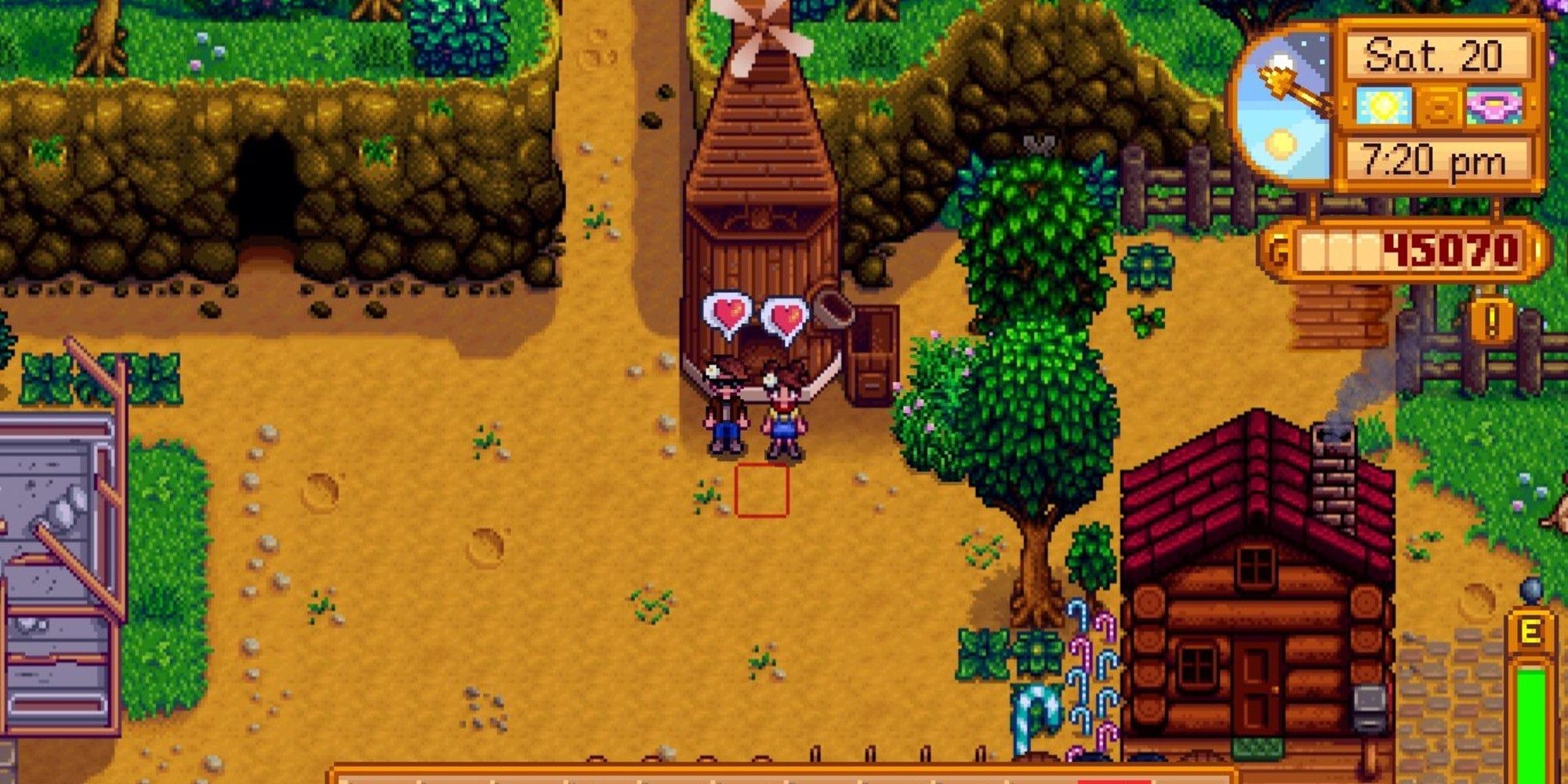 two players with love hearts over their head in stardew valley