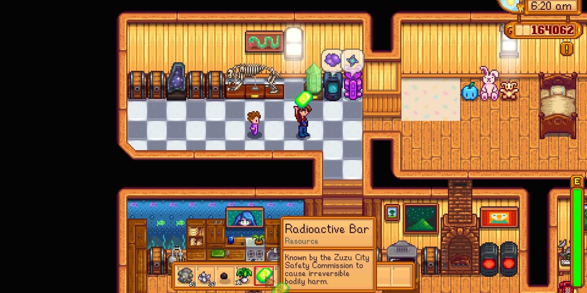 the player holding the radioactive ore in the back of the house