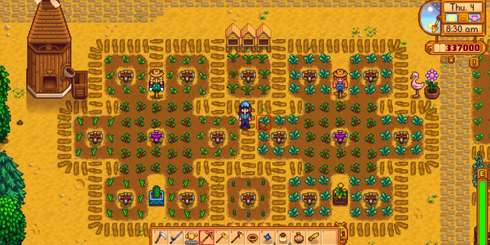 Stardew Valley sprinkler layout showing the various ranges