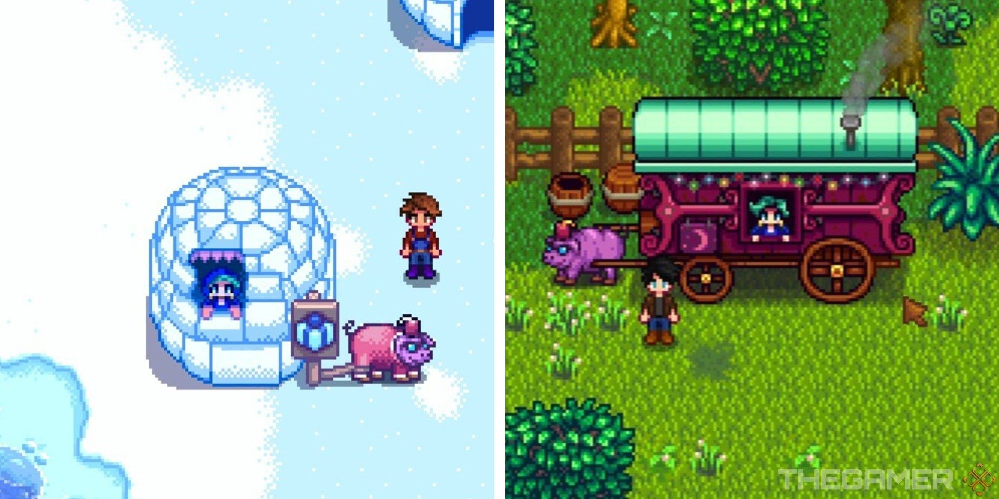 traveling merchant at festival of ice, next to image of merchant in her usual spot