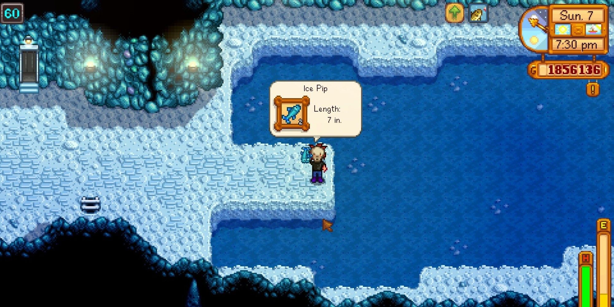 player fishing for an ice pip in mines