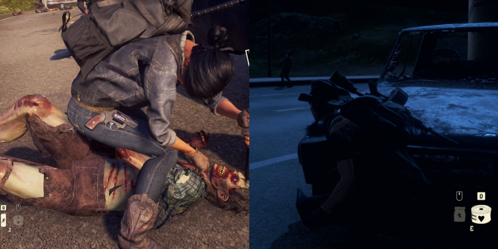 State of Decay 2 stabbing feral and hiding behind a car