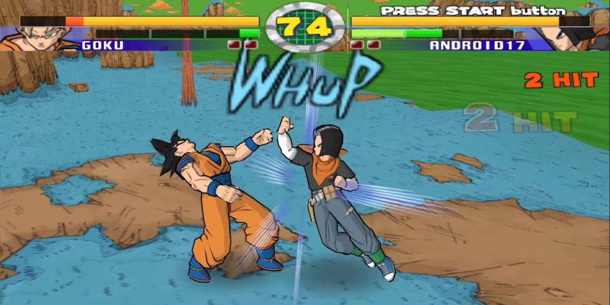 Goku getting a swift uppercut while fighting Android 17