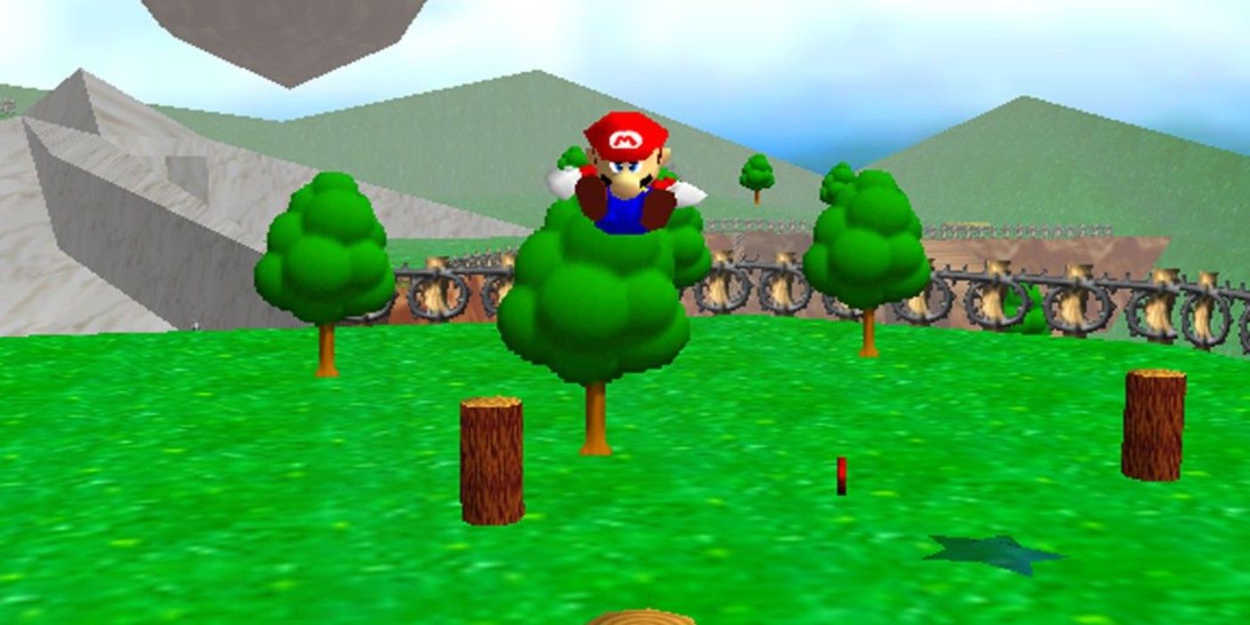Super Mario 64 Bob Omb Battlefield 3 ground pound near star and wooden logs