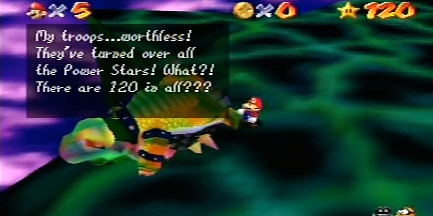 Super Mario 64 final boss fight Bowser defeated 120 stars 
