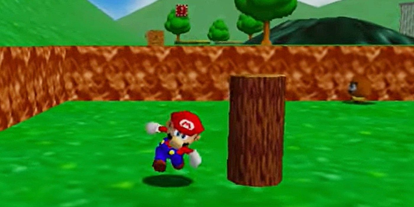 Super Mario 64 Bob Omb Battlefield Mario running around wood pillar