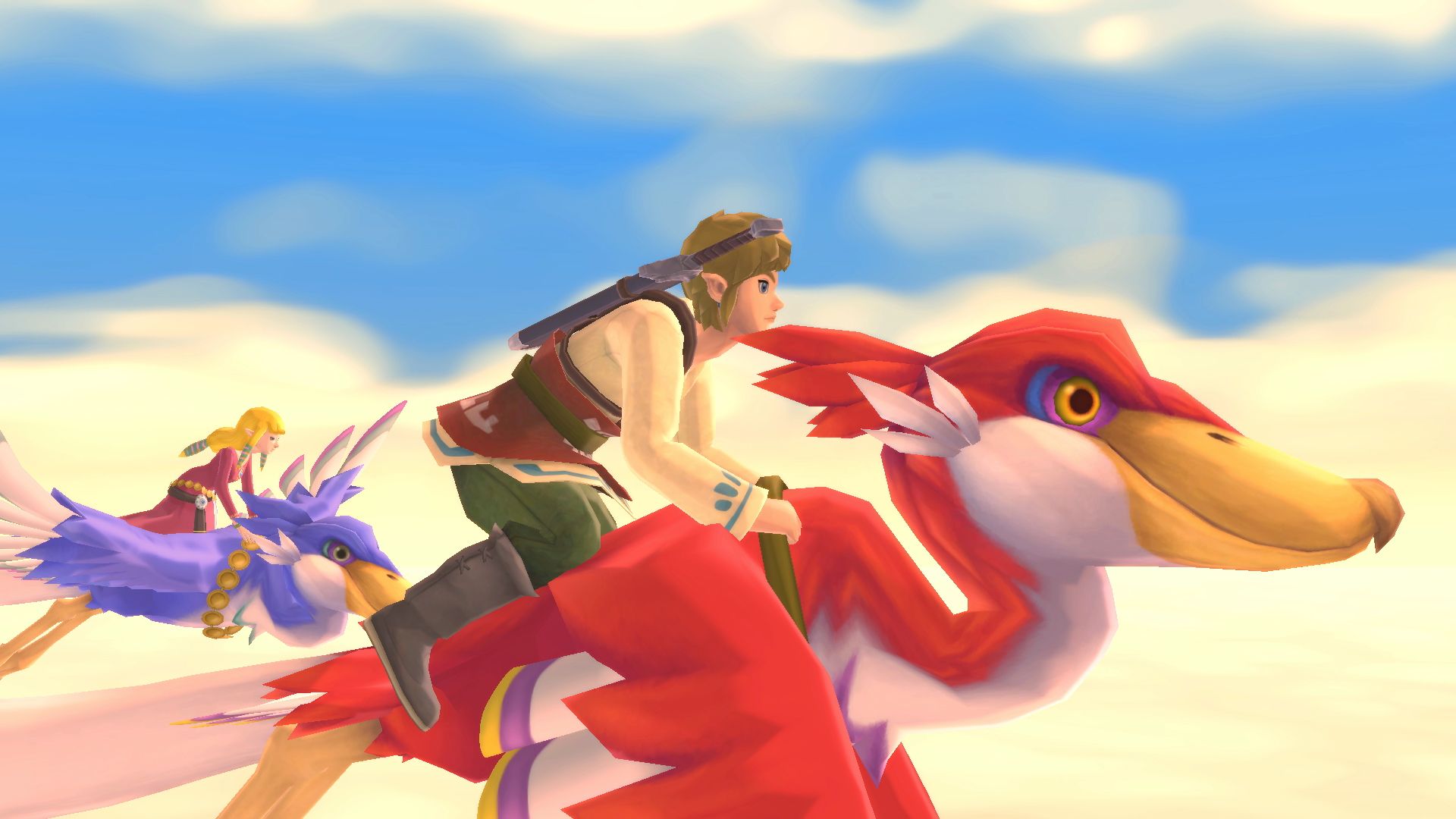 The Legend of Zelda Skyward Sword Link and Zelda riding loftwings