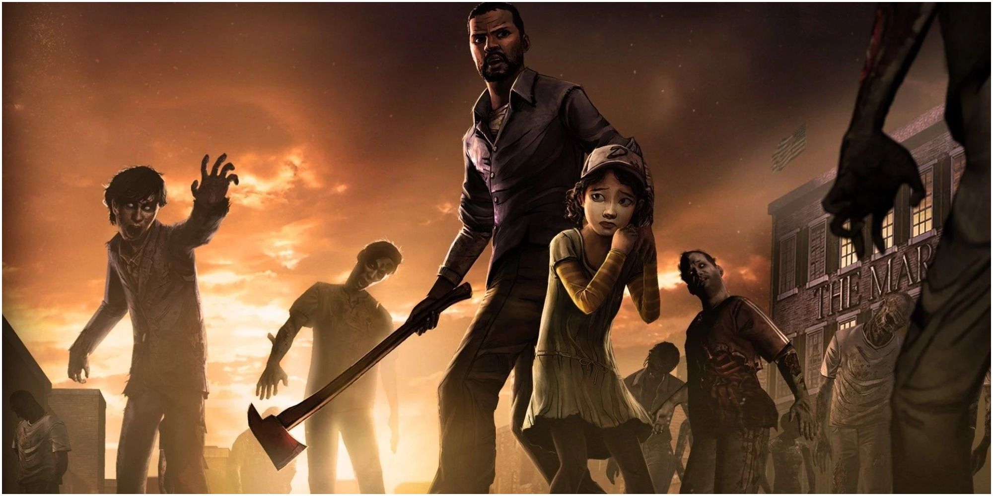 The Walking Dead Staving Off A Zombie Attack With An Axe
