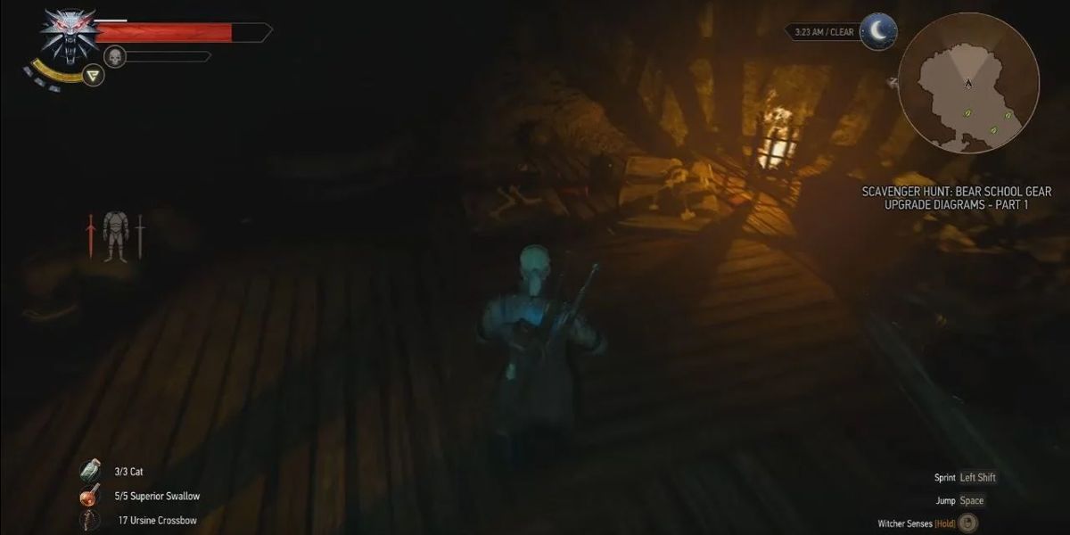 The Witcher 3 Geralt in a secret room