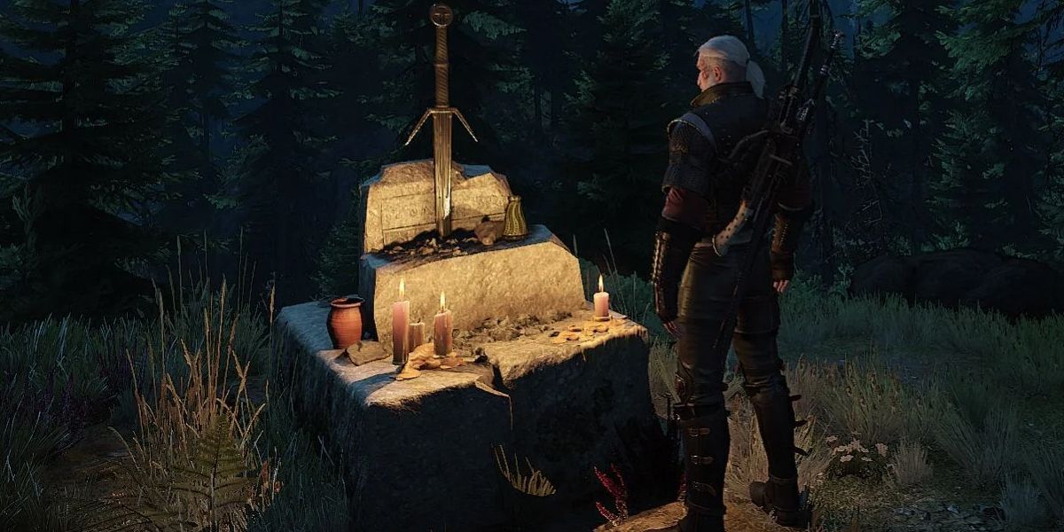 The Witcher 3 geralt standing at leos grave