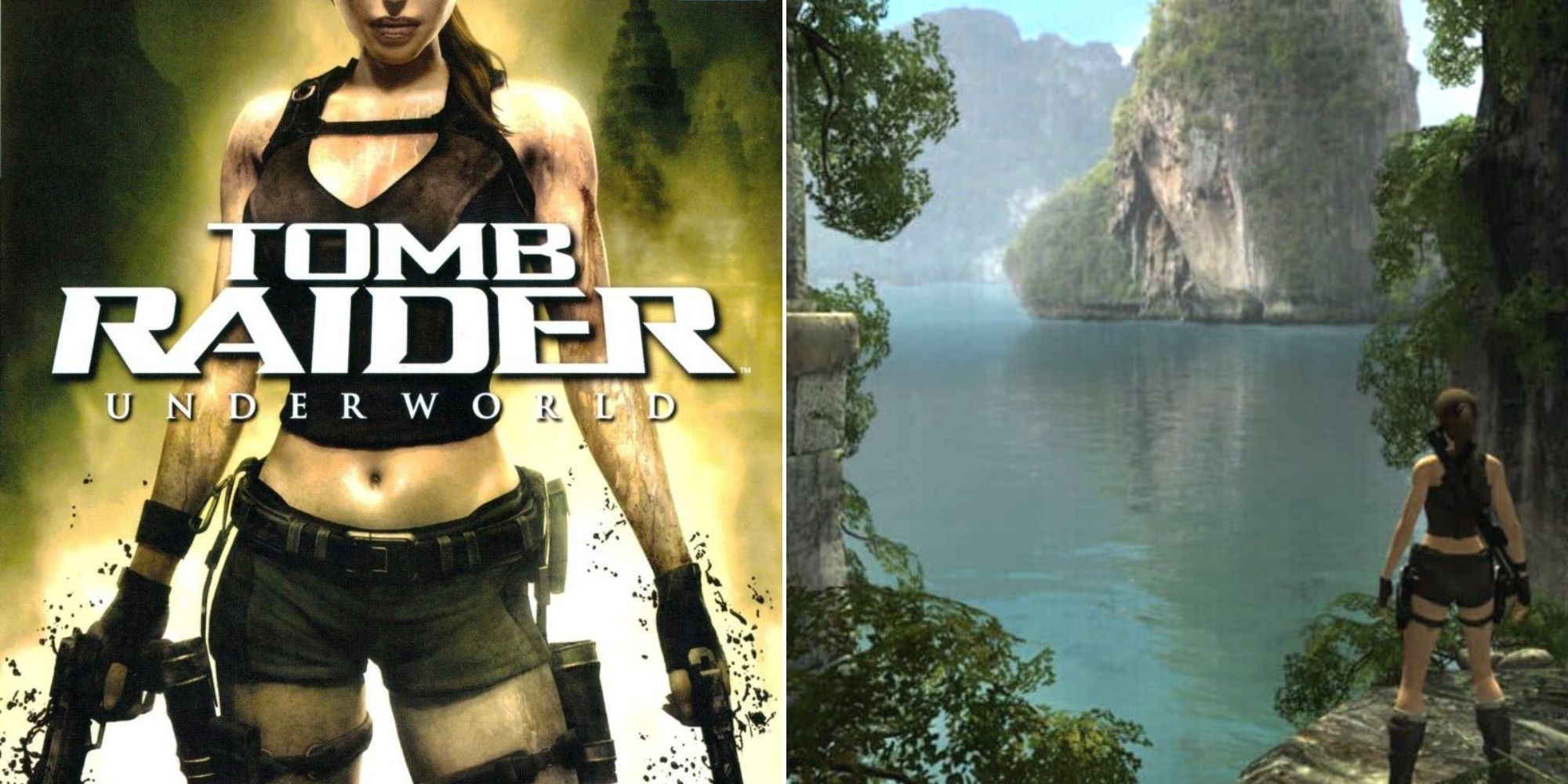 Tomb Raider: Underworld Cover Art and Lara Croft looking towards an island