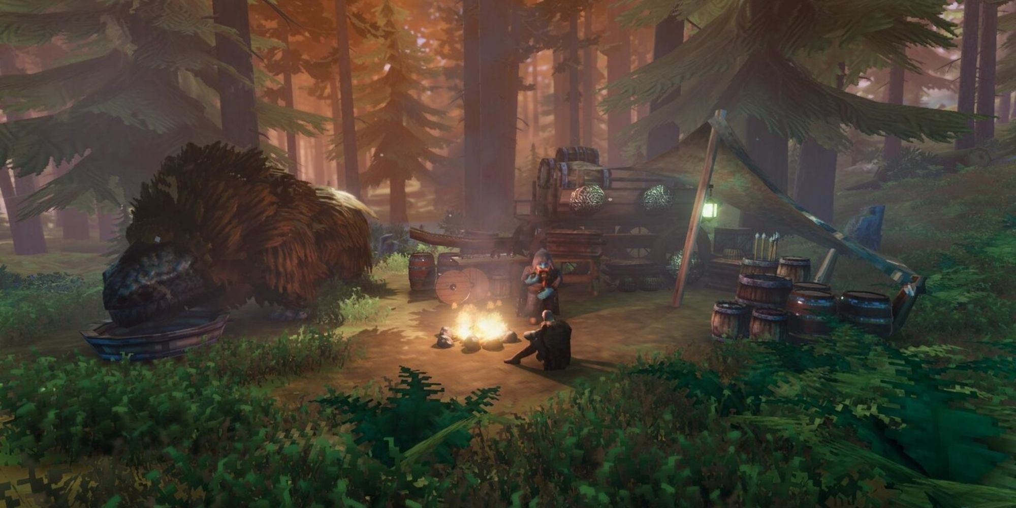 Valheim - promotional screenshot of players sitting around a campfire