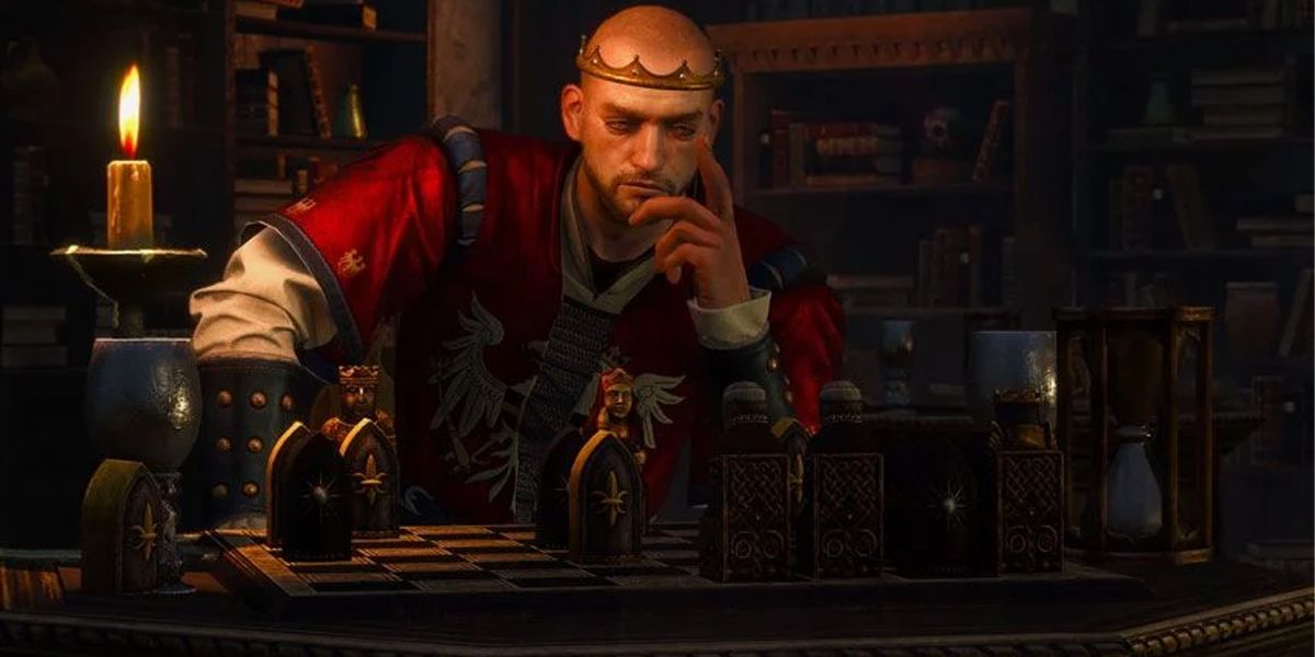 Witcher 3 Redanias Most Wanted King radovid loking at a chess board