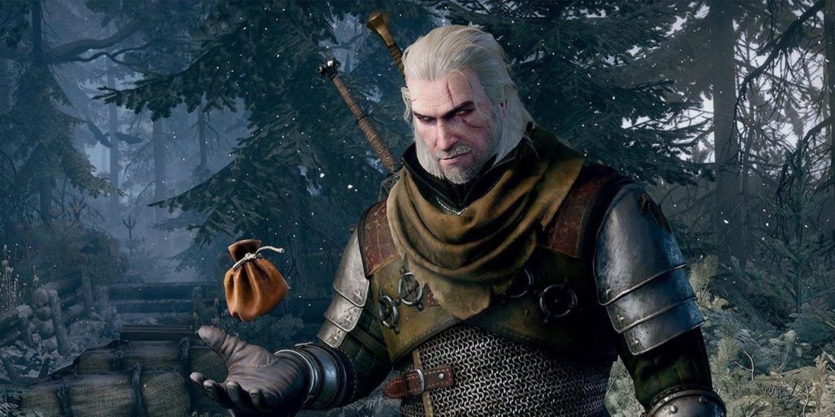 Witcher 3 The Taxman Cometh geralt tossing a bag of coins