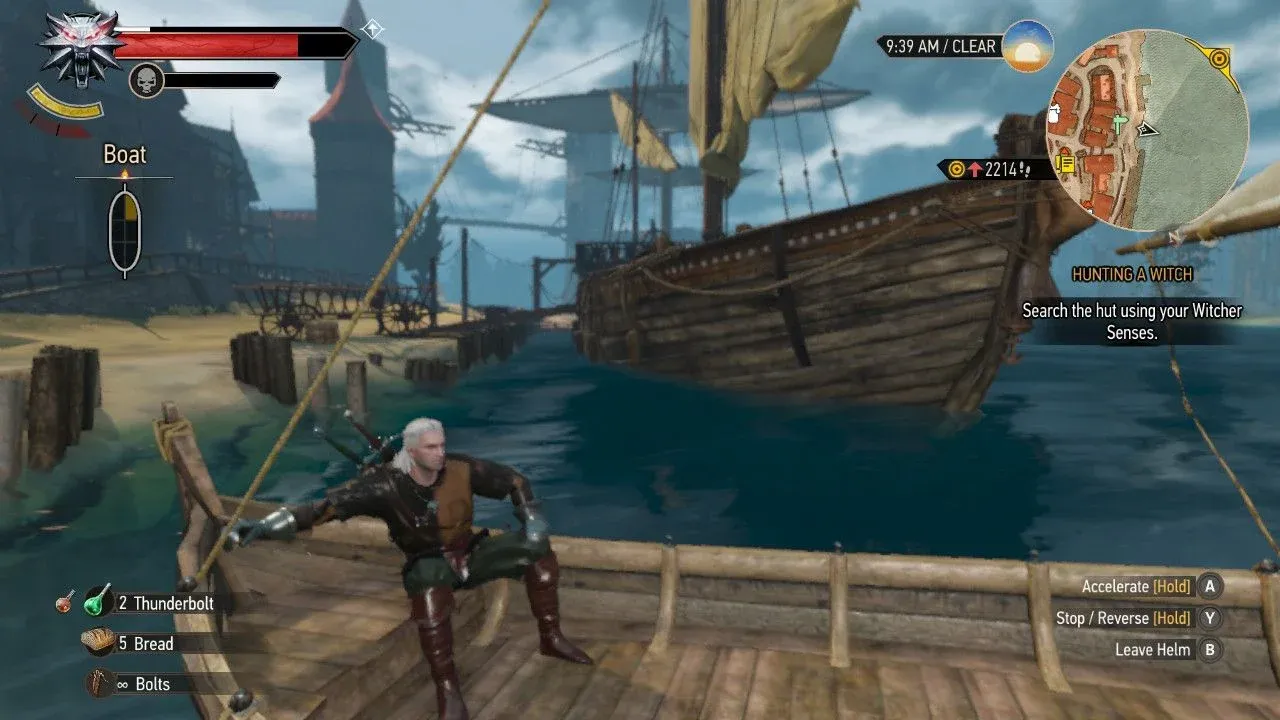 Witcher-3-boat-ship-docked-Geralt-helm-controls