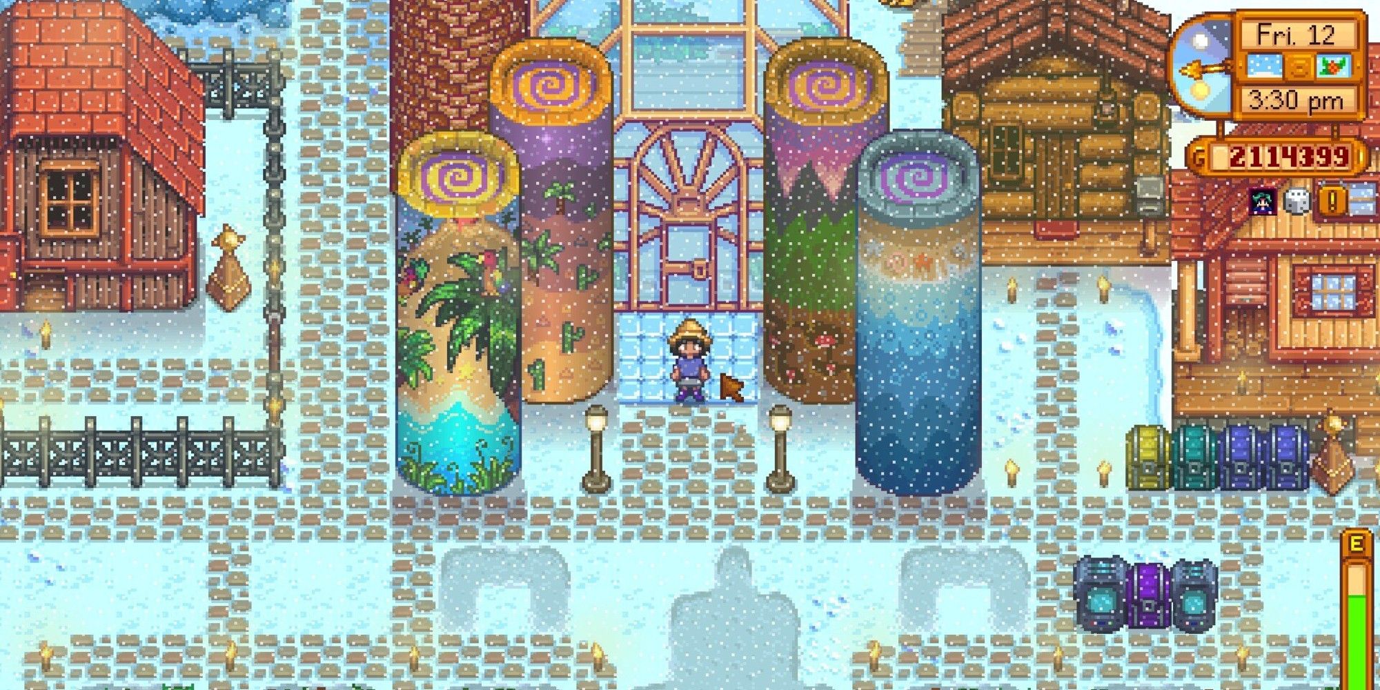 player standing next to all 4 obelisks