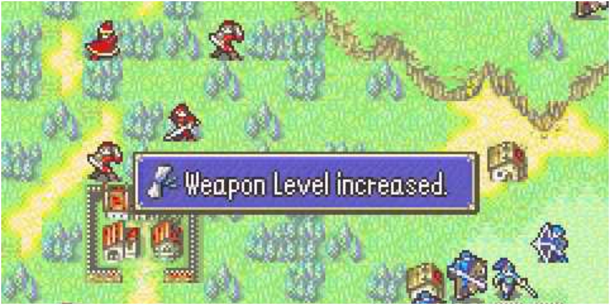arms scroll fire emblem screenshot with forest terrain