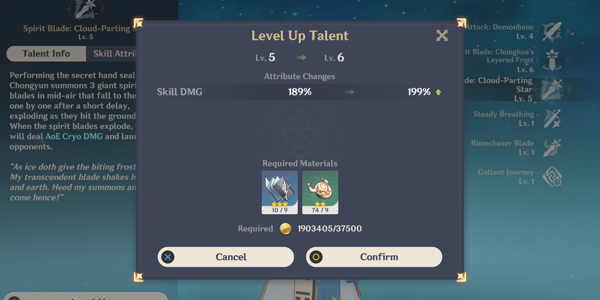 chongyun talents upgrade menu