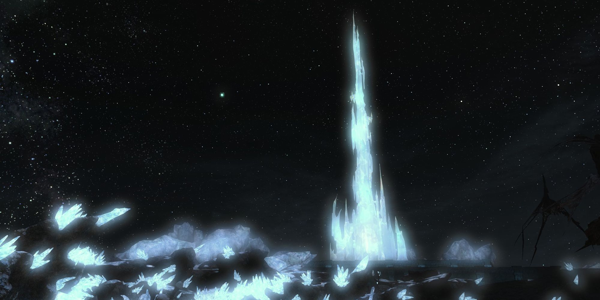The Crystal Tower at night in Mor Dhona