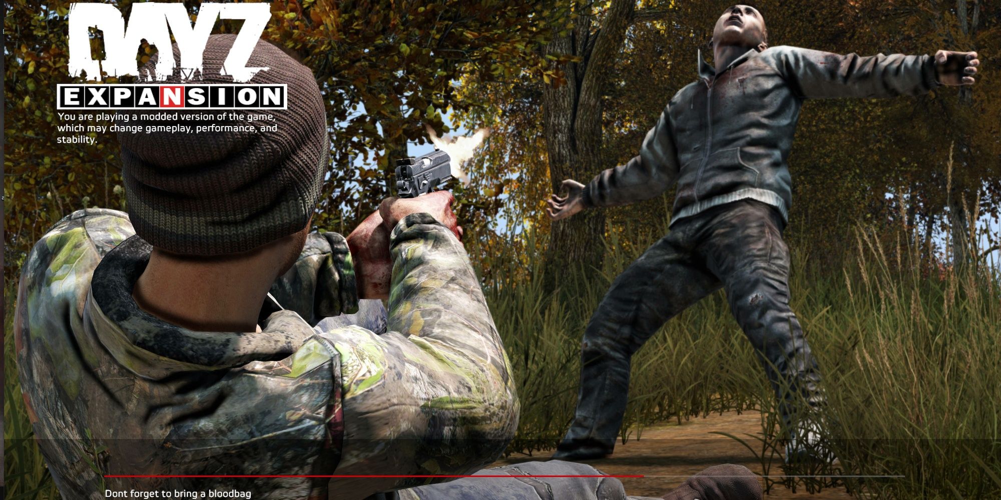 DayZ: Expansion Mod Loading Screen Showing Player Killing Zombie