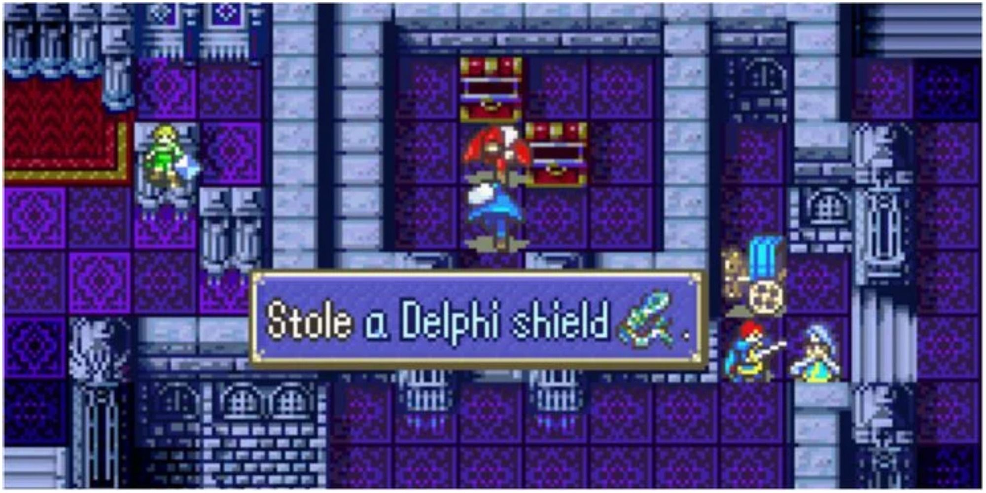delphi shield fire emblem screenshot in castle room looting chests