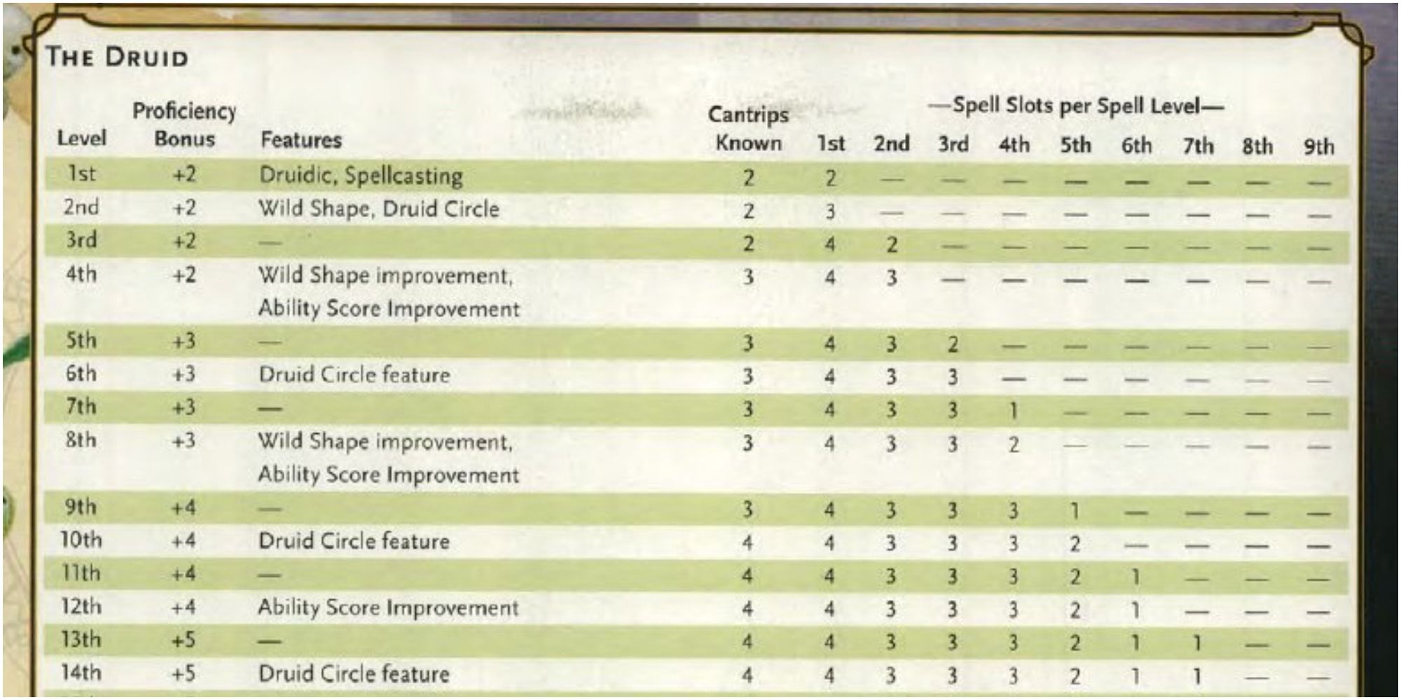 druid leveling page d&d players handbook
