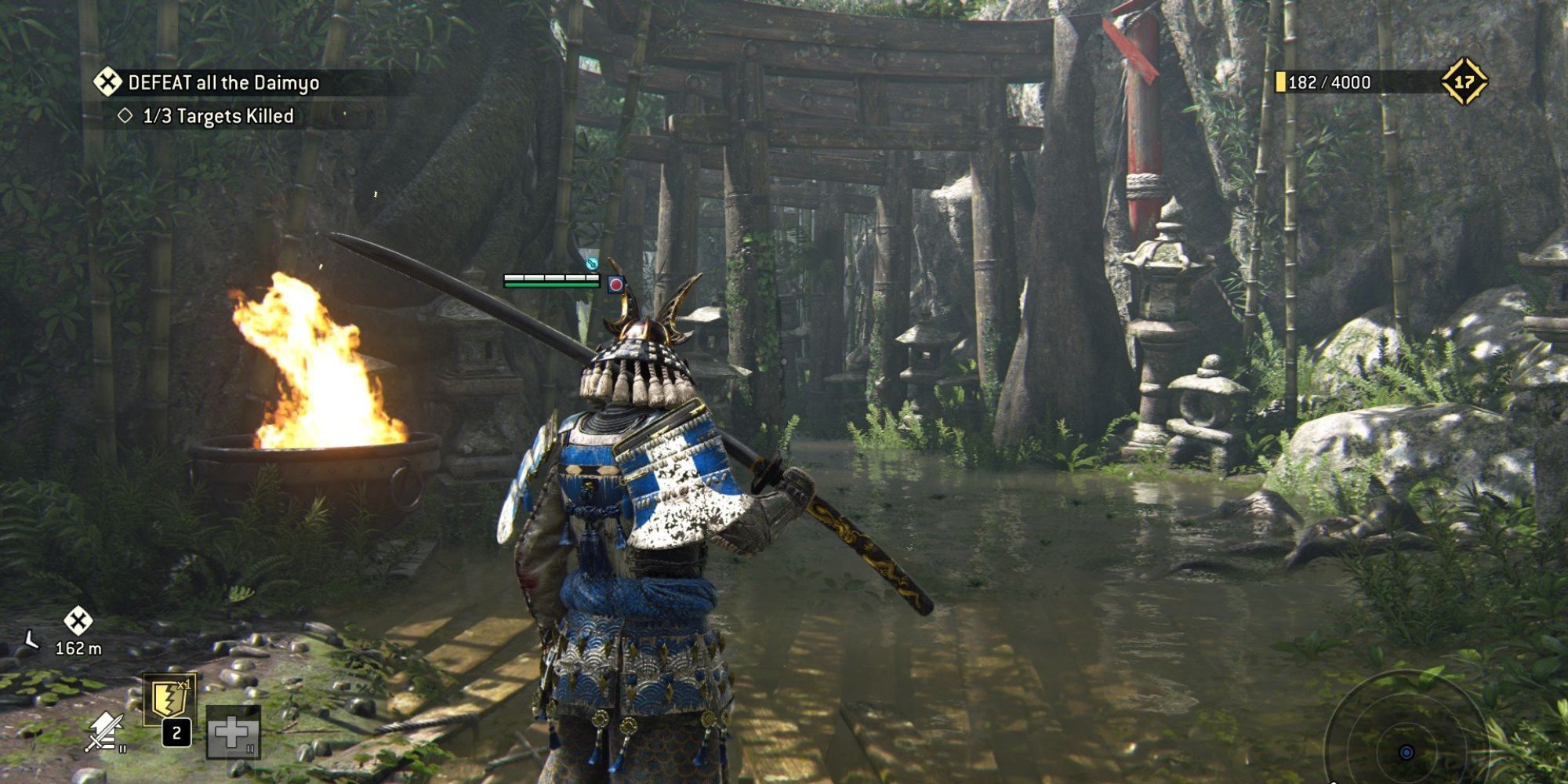 For Honor Samurai Sitting In Marsh and Looking At Temple In Jungle