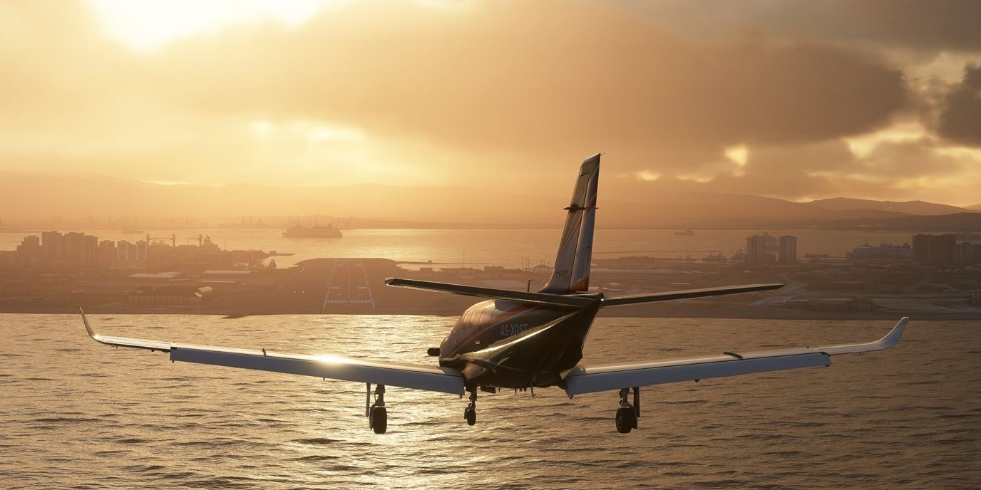 A screenshot showing a plane approaching a runway in Microsoft Flight Simulator