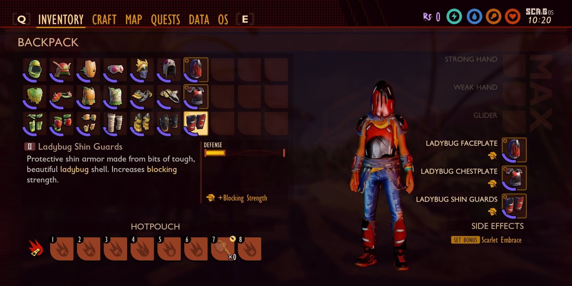 The Ladybug Armor Set displayed on Max in his inventory in Grounded.