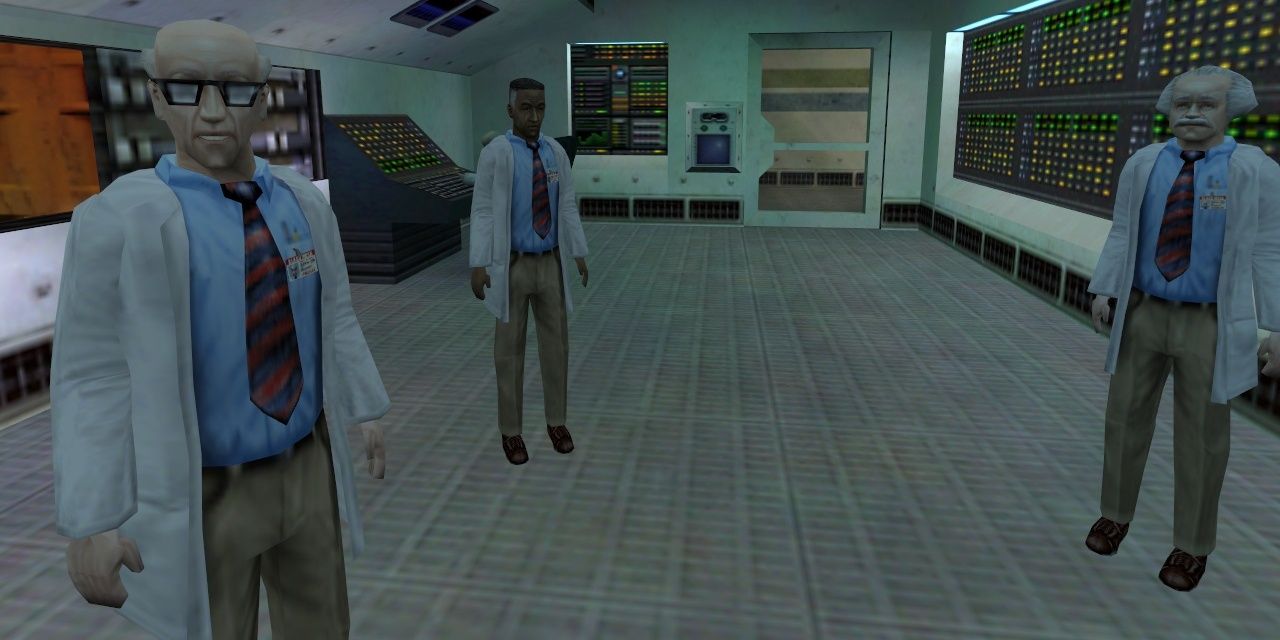 A screenshot showing three scientists in Half-Life