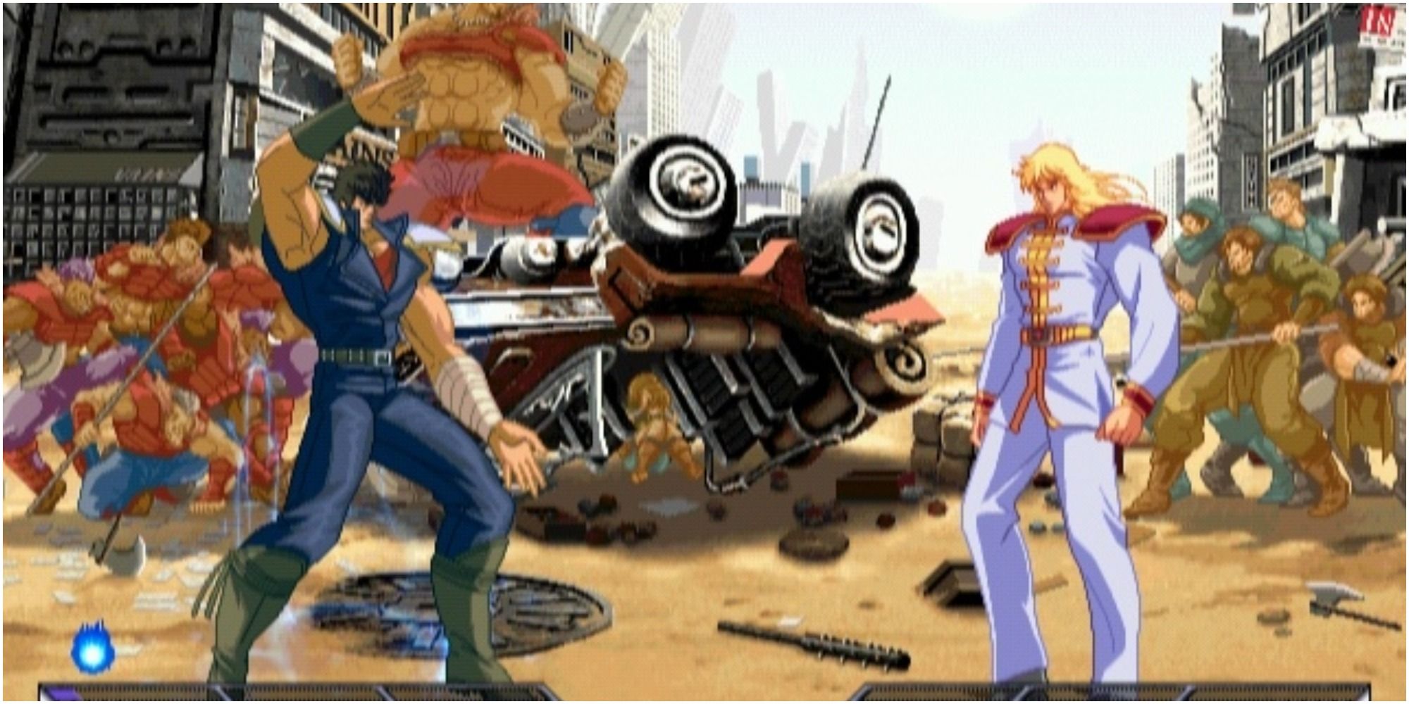 hokuto no ken two characters with wasteland behind them