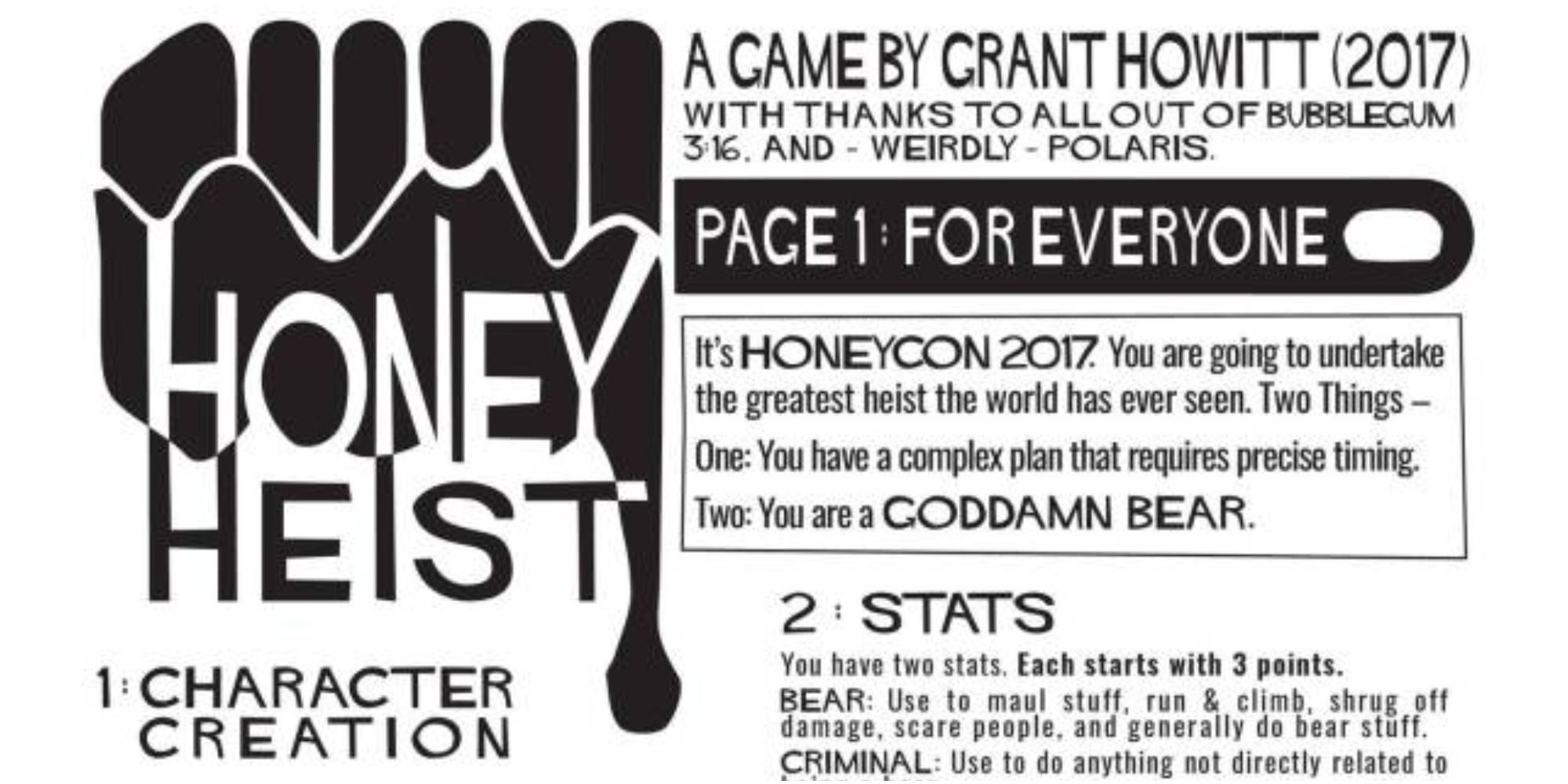 honey heist rules sheet