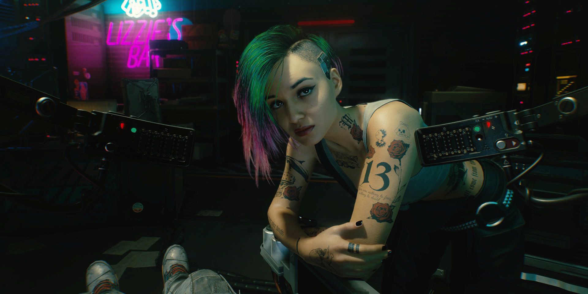 A screenshot showing Judy Alvarez in Cyberpunk 2077