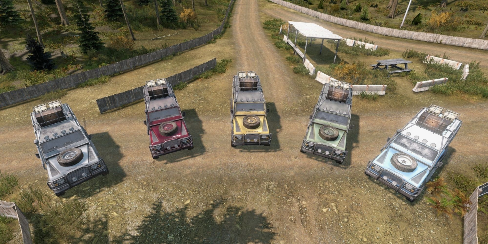 DayZ: Land Rover Defender Mod Showcasing Different Coloured Cars
