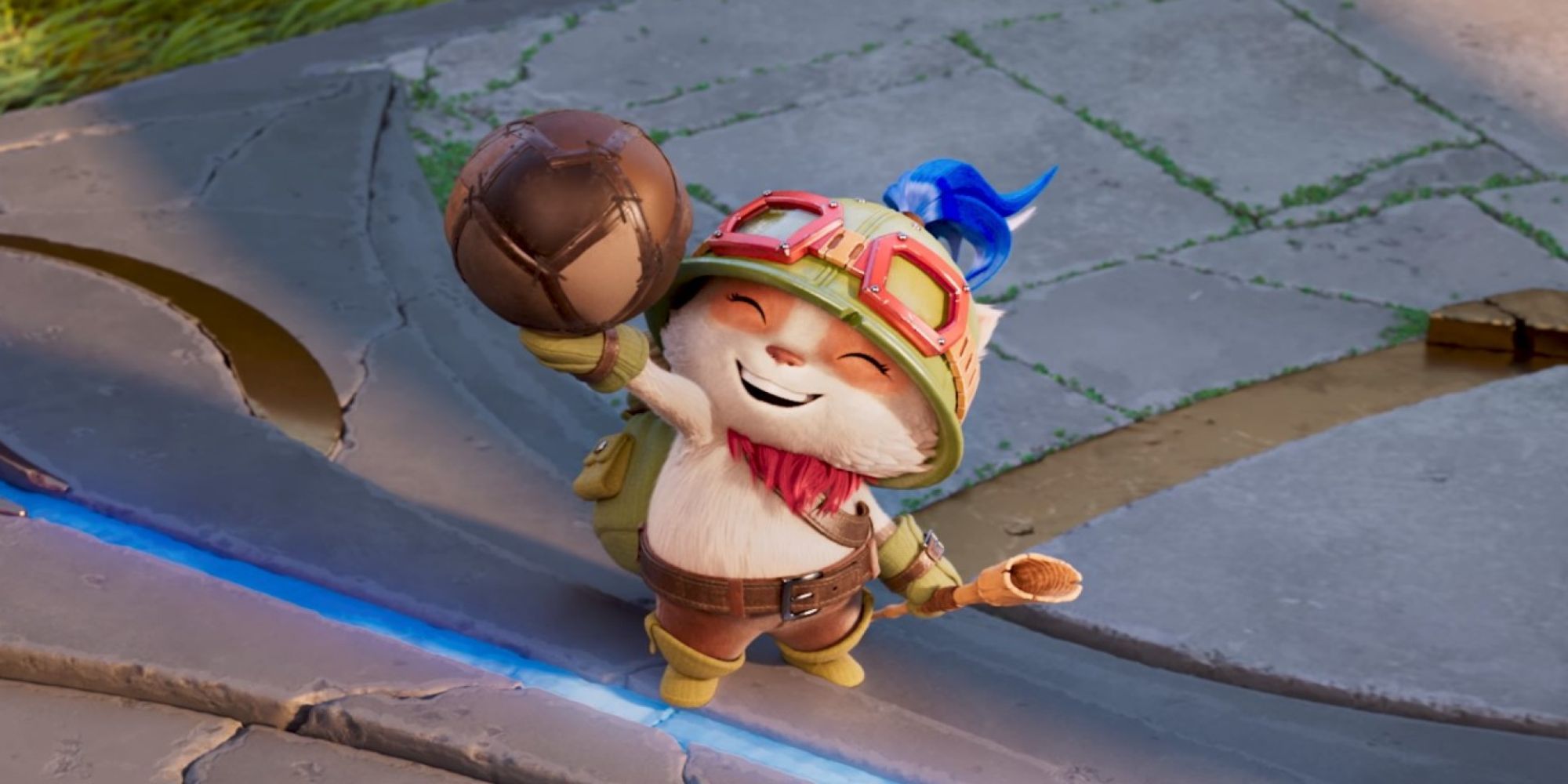 League of Legends Teemo Holding a Mushroom and Smiling