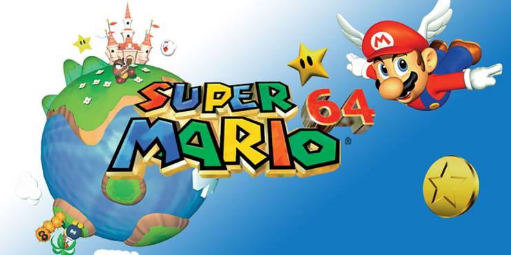 Super Mario 64 - Mario Flying With The Wing Cap Next To A Globe With Peach's Castle And Enemies On It