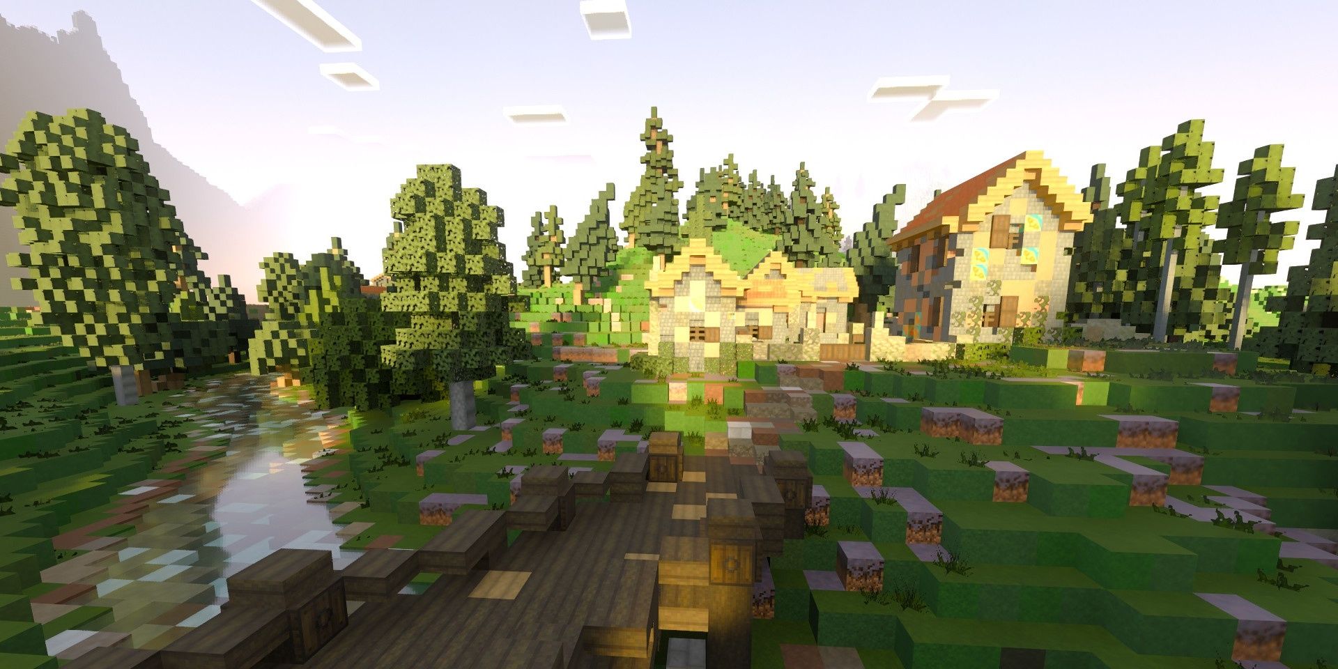 A screenshot showing scenery in Minecraft with RTX for Windows 10