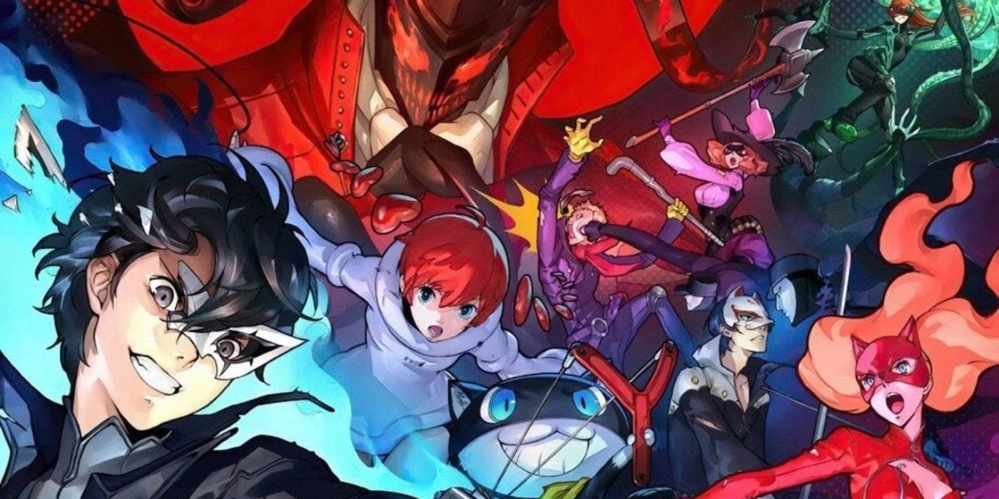 Cover art of Persona 5: Strikers featuring the Phantom Thieves, new character Shophia and Joker&rsquo;s persona Arsene.