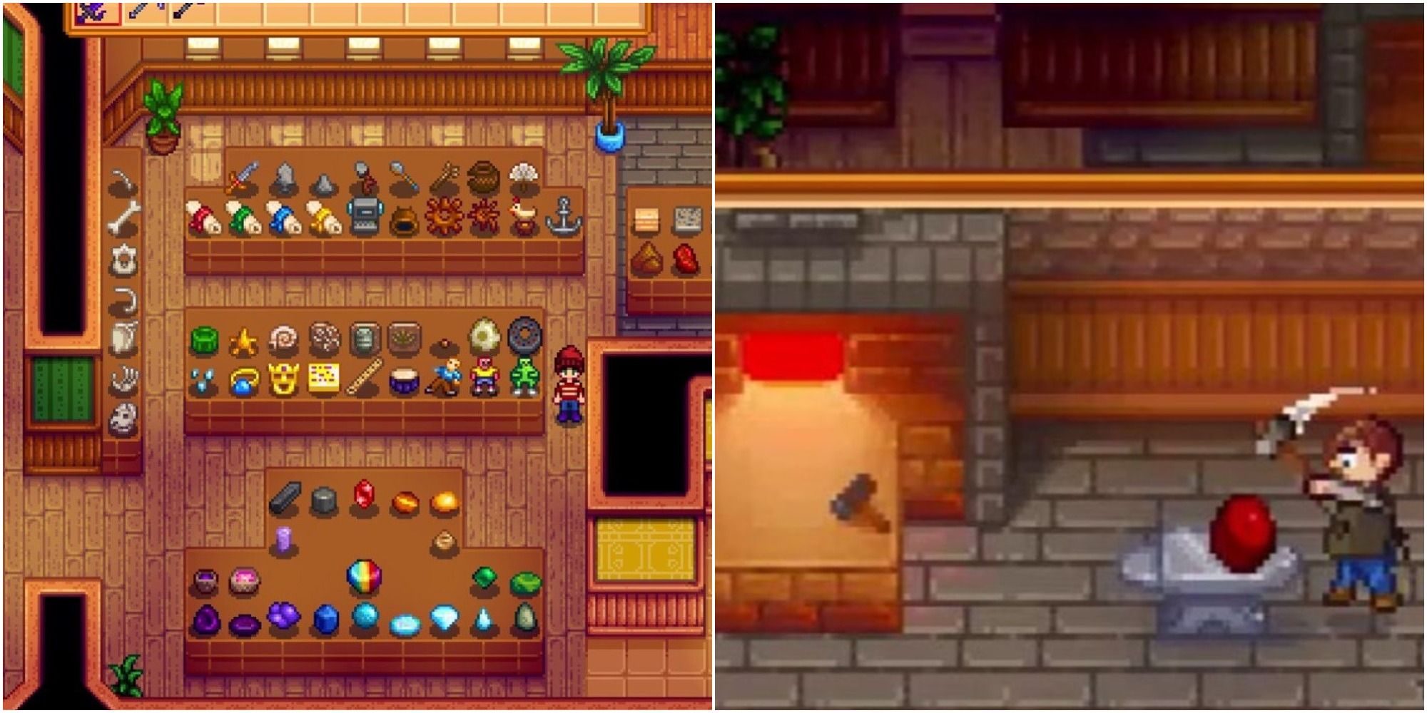 Stardew Valley Museum and Clint Breaking Open a Geode