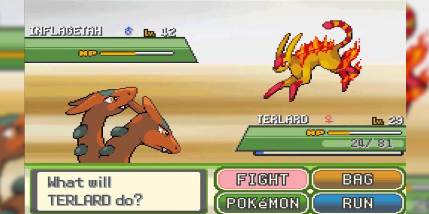 A Pokemon battle in Pokemon Uranium