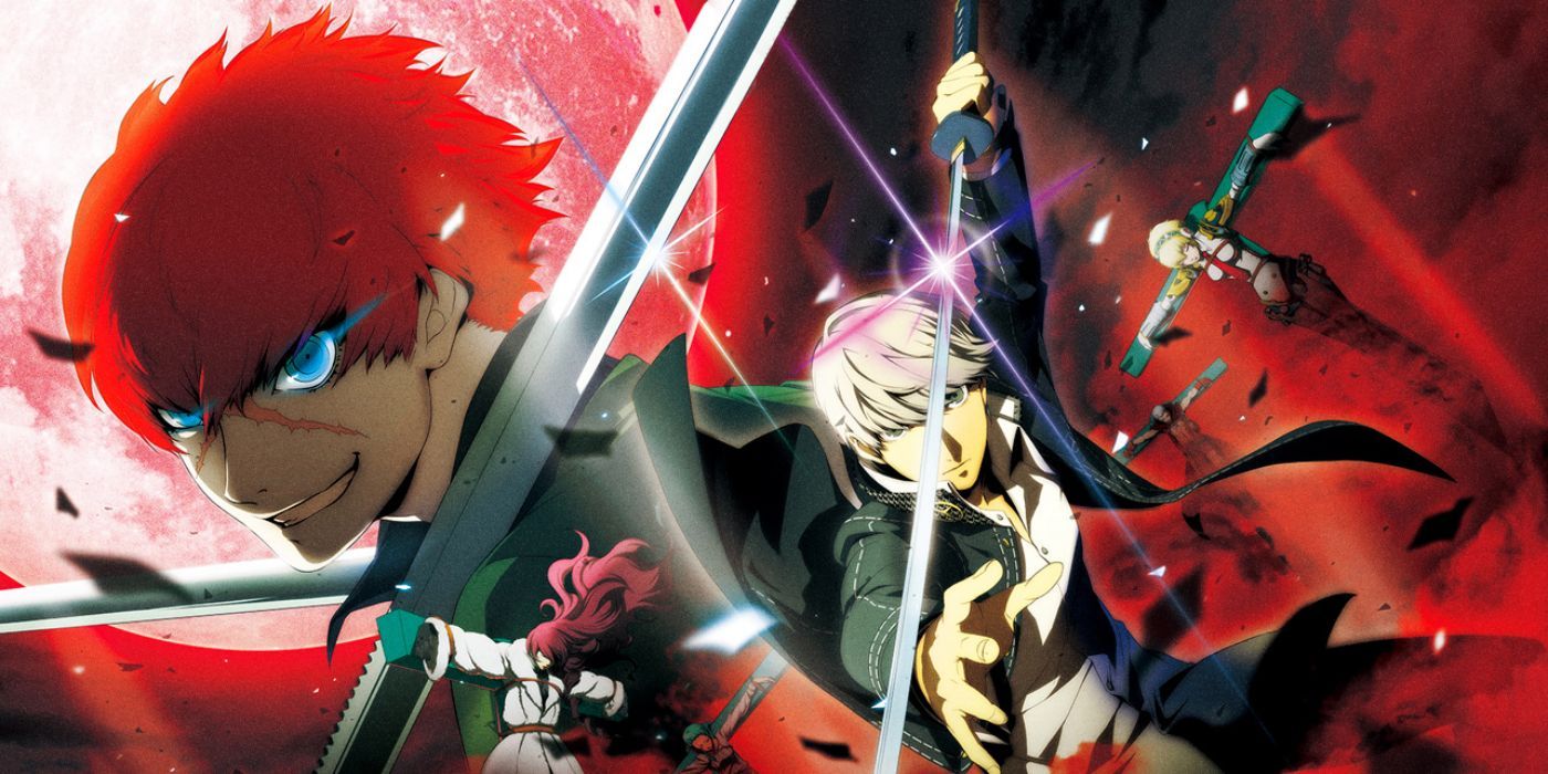 Persona 4: Arena Ultimax-Artwork mit (von links nach rechts) Sho, Mitsuro, Yu und Aigis